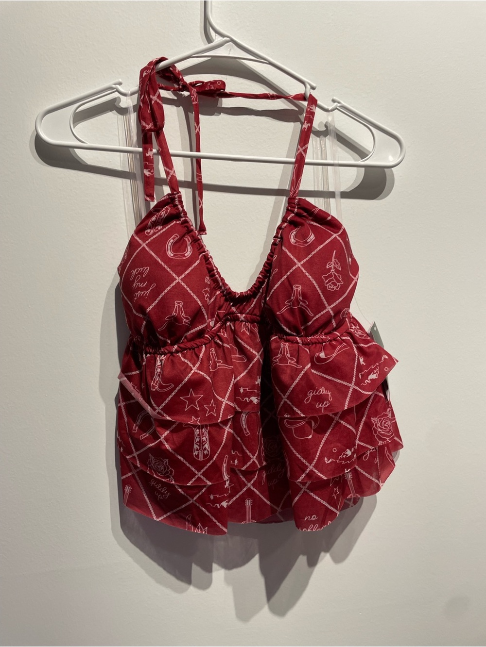 Wild Fable Women's Ruffle Halter Tank Top Red Western XS NWT